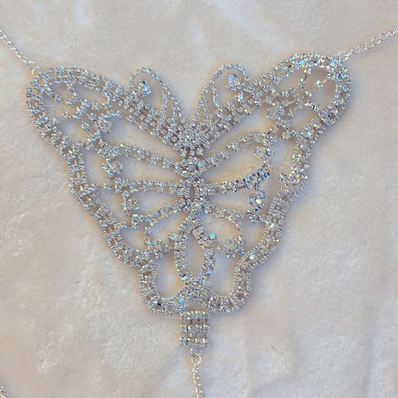 Sexy Butterfly Tassel Rhinestone Bra and Panty Body Chain Set
